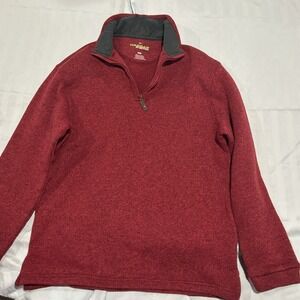 Haggar In Motion Mens Knit Sweater Size M Fleece Long Sleeve 1/4 Zip Red